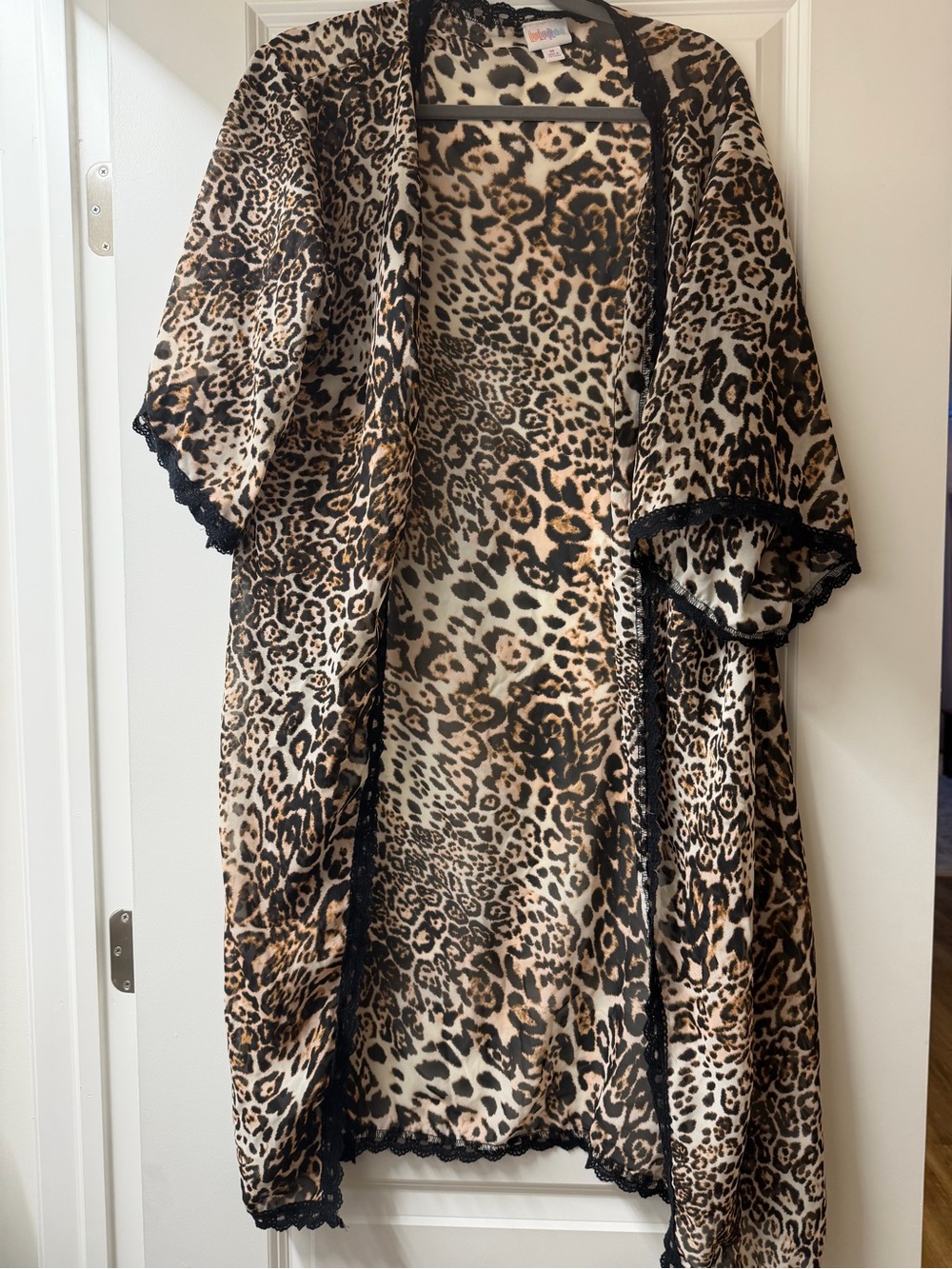 LuLaRoe Leopard Print Open Front Kimono - Black/Beige